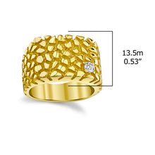 Mens Sterling Silver 925 Goldtone Nugget Wedding Band Engagement Ring Cubic Zirconia CZ 13.5MM
