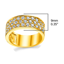 Sterling Silver 925 14K Gold Mens Wedding Band Engagement Ring 3 Row CZ 9MM