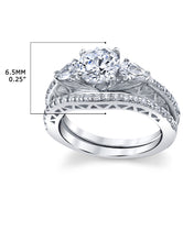 1.32Ct Sterling Silver 3Pc Round-cut Bridal Set Engagement Wedding Ring CZ