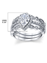 1.32Ct Sterling Silver 3Pc Pear Shape Bridal Set Engagement Wedding Ring CZ