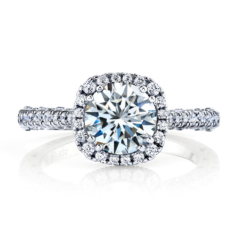 Vintage 2 Carat Round Brilliant Moissanite Halo Sterling Silver Engagement Ring