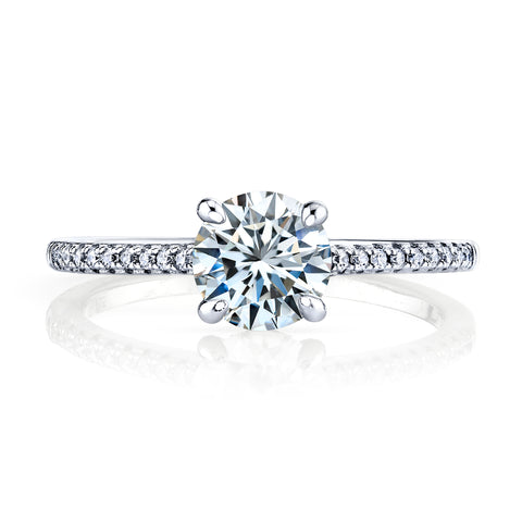 1 Carat Round Brilliant Moissanite Engagement Ring, Rhodium over Sterling Silver 925