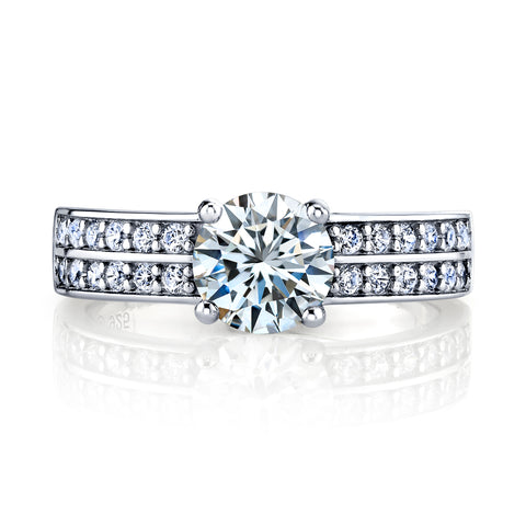1.7 TCW Round Brilliant Moissanite wedding engagement ring, Sterling Silver 925