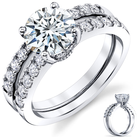 2.25Ct Round Moissanite 18K White Gold Over Silver Under Halo Bridal Set Wedding Engagement Ring Set