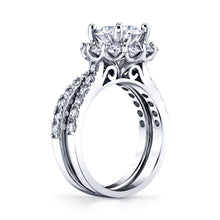 3.25Ct Round Moissanite Crown Halo Bridal Set 18K Over Silver Wedding Engagement Ring Set