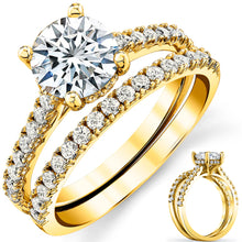 2 Carat Round-Cut Moissanite Halo Bridal Set Engagement Wedding Ring 18K Yellow Gold over Silver