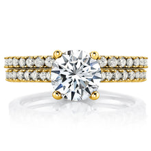 2 Carat Round-Cut Moissanite Halo Bridal Set Engagement Wedding Ring 18K Yellow Gold over Silver