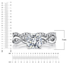 2Ct. Cushion Cut Moissanite Engagement Bridal Set Tulip Basket Setting Contoured Infinity Twist Wedding 18K White Gold Over Silver