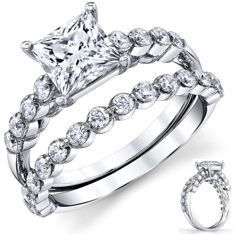 2.10Ct. Princess-Cut Moissanite Wedding Bridal Set Engagement Ring 18K White Gold over Silver