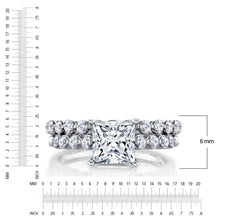 2.10Ct. Princess-Cut Moissanite Cathedral Wedding Bridal Set Engagement Ring 18K White Gold over Silver