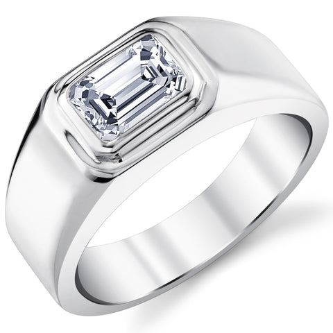 Men's 1Ct. Emerald-Cut Moissanite Solitaire Engagement Ring Wedding Band 18K White Gold over Silver