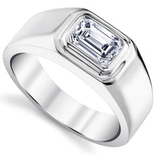 Men's 1Ct. Emerald-Cut Moissanite Solitaire Engagement Ring Wedding Band 18K White Gold over Silver