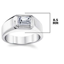 Men's 1Ct. Emerald-Cut Moissanite Solitaire Engagement Ring Wedding Band 18K White Gold over Silver