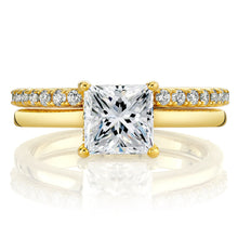 1.85Ct Princess-Cut Moissanite Under Halo Wedding Ring Band Bridal Set 18K Gold over Silver