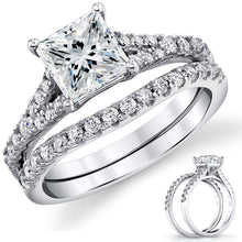 2.3Ct Princess-Cut Moissanite Catherdral Wedding Ring Band Bridal Set 18K White Gold over Silver