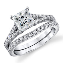 2.3Ct Princess-Cut Moissanite Catherdral Wedding Ring Band Bridal Set 18K White Gold over Silver