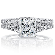 2.3Ct Princess-Cut Moissanite Catherdral Wedding Ring Band Bridal Set 18K White Gold over Silver