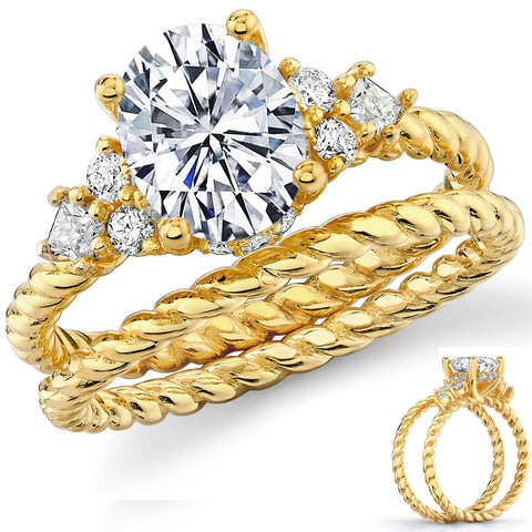 2.5Ct Oval Moissanite Victorian Bridal Set Engagement Ring Braided Wedding Band 18K Gold over Silver