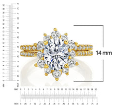 3Ct Oval Moissanite Bridal Set Victorian Halo Engagement Ring 18K Gold over Silver