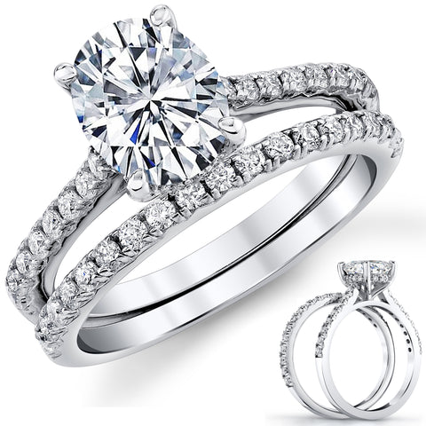 2.5Ct Oval Moissanite Under Halo Wedding Ring Band Bridal Set 18K White Gold over Silver