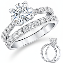 2.5Ct Round-Cut Moissanite Bridal Set Arched Halo Engagement Ring 18K White Gold over Silver