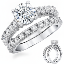 3.3Ct Round Moissanite Cathedral Style Wedding Ring Under Halo Bridal Set 18K White Gold over Silver