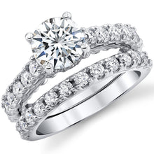 3.3Ct Round Moissanite Cathedral Style Wedding Ring Under Halo Bridal Set 18K White Gold over Silver