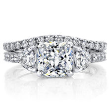 2.75Ct Moissanite Trillion Halo Past Present Future Cushion Filigree 18K White Gold over Silver Wedding Engagement Ring Set