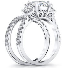 2.75Ct Moissanite Trillion Halo Past Present Future Cushion Filigree 18K White Gold over Silver Wedding Engagement Ring Set