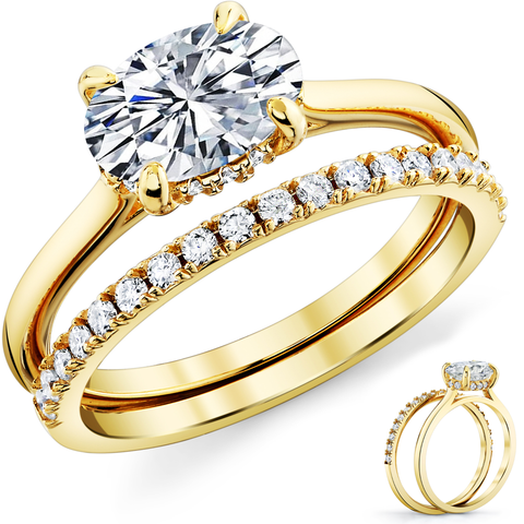 2Ct. Moissanite 18K Gold Sterling Silver Under Halo Engagement Wedding Ring Bridal Set