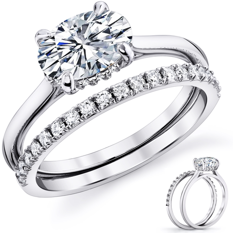 2Ct. Moissanite 18K White Gold Sterling Silver Under Halo Engagement Wedding Ring Bridal Set