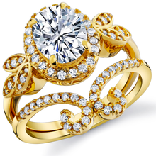 3Ct. Moissanite 18K Gold over Silver Halo Papillion Engagement Wedding Ring Bridal Set