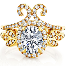 3Ct. Moissanite 18K Gold over Silver Halo Papillion Engagement Wedding Ring Bridal Set