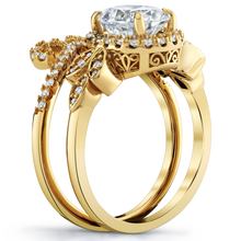 3Ct. Moissanite 18K Gold over Silver Halo Papillion Engagement Wedding Ring Bridal Set