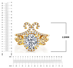 3Ct. Moissanite 18K Gold over Silver Halo Papillion Engagement Wedding Ring Bridal Set