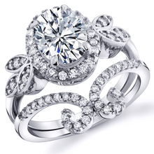 3Ct. Moissanite 18K White Gold over Silver Halo Papillion Engagement Wedding Ring Bridal Set