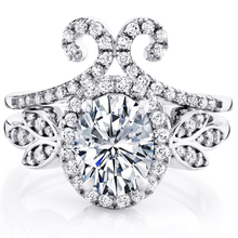 3Ct. Moissanite 18K White Gold over Silver Halo Papillion Engagement Wedding Ring Bridal Set