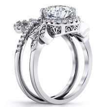 3Ct. Moissanite 18K White Gold over Silver Halo Papillion Engagement Wedding Ring Bridal Set