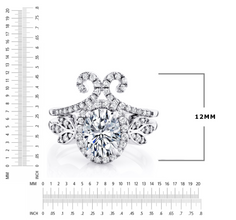 3Ct. Moissanite 18K White Gold over Silver Halo Papillion Engagement Wedding Ring Bridal Set