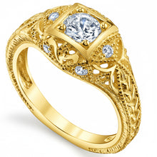 Women's 1Ct. Moissanite Carved 18K Gold over 925 Sterling Silver Vintage Bridal Engagement Ring