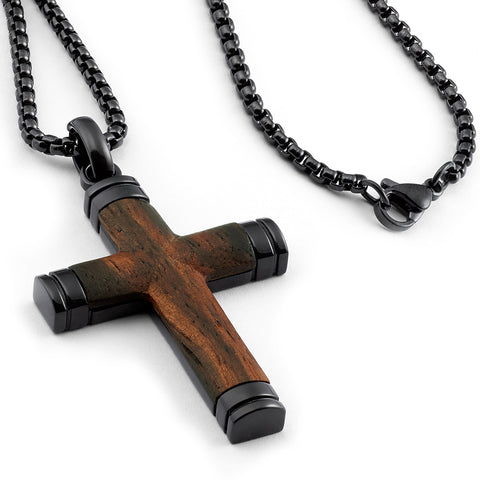 Real Santos Wood Cross Necklace Pendant Black 24