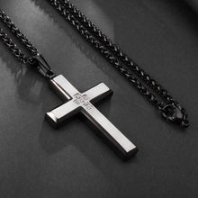 Men's Stainless Steel Cross Pendant Necklace Two-Tone Black Round Cubic Zirconia 24