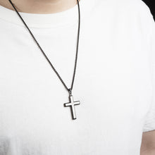 Men's Stainless Steel Cross Pendant Necklace Two-Tone Black Round Cubic Zirconia 24