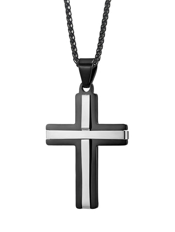 Men's Stainless Steel Cross Pendant Necklace Two-Tone 24