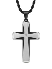 Men's Stainless Steel Cross Pendant Necklace Two-Tone Black Round Cubic Zirconia 24