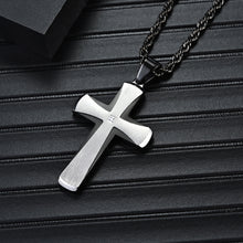 Men's Stainless Steel Cross Pendant Necklace Two-Tone Black Round Cubic Zirconia 24