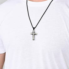 Men's Stainless Steel Cross Pendant Necklace Two-Tone Black Round Cubic Zirconia 24