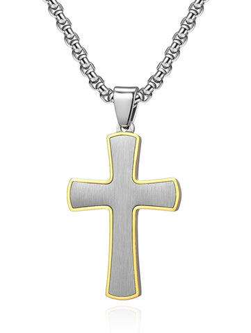 Men's Stainless Steel Cross Pendant Gold & Silvertone 24