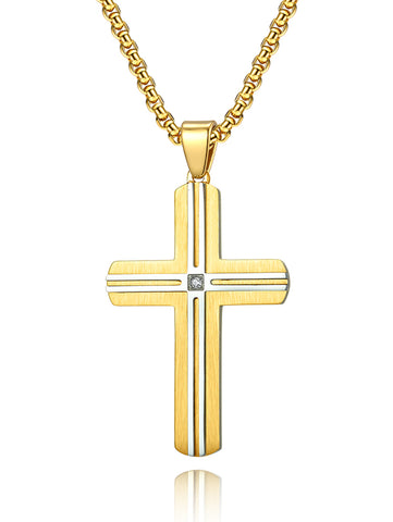 Men's Goldtone Stainless Steel Cross Pendant Cubic-Zirconia 24