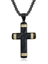 Men's Black Goldtone Stainless Steel Cross Pendant Hammered Fish Round Cubic-Zirconia 24